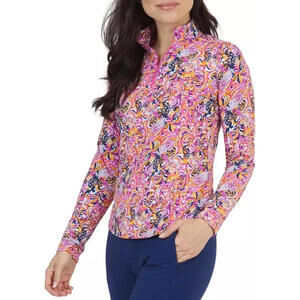 NWT $100 IBKUL MARISSA HOT PINK ORANGE Long Sleeve Mock Neck Golf Shirt XS